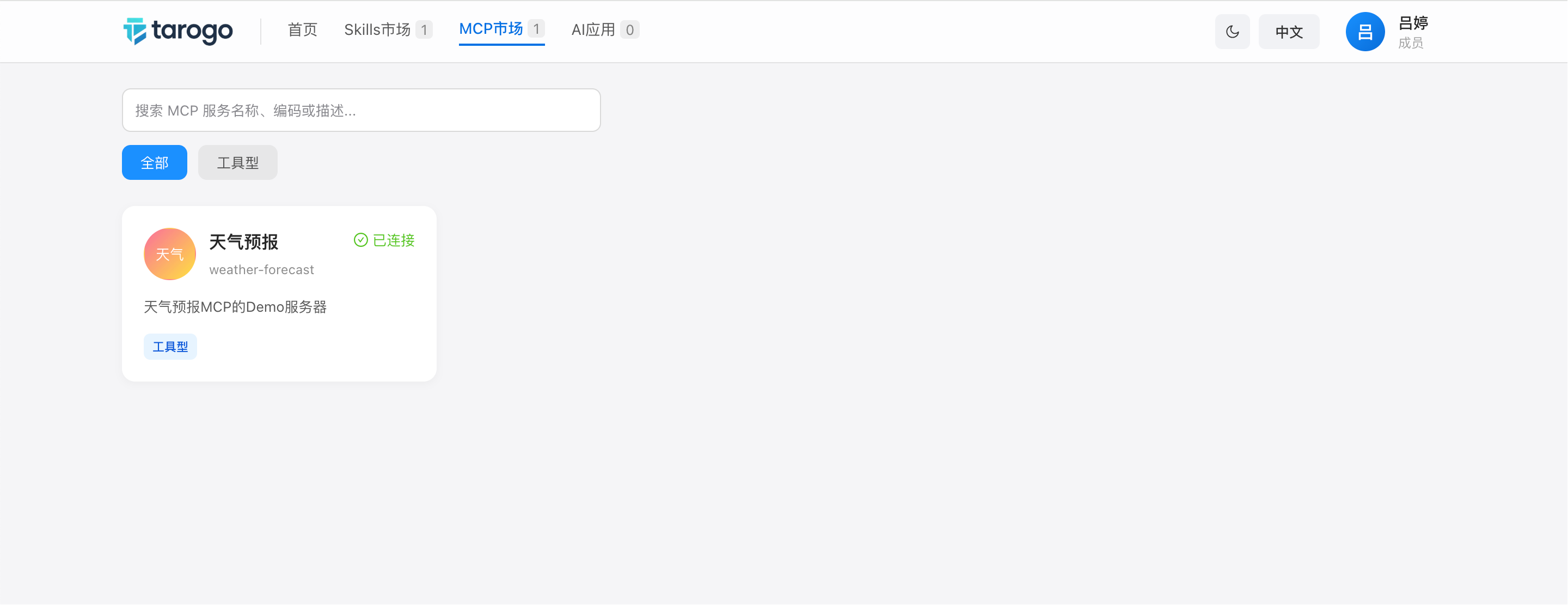图 1：MCP Hub — 成员浏览可用 MCP 服务