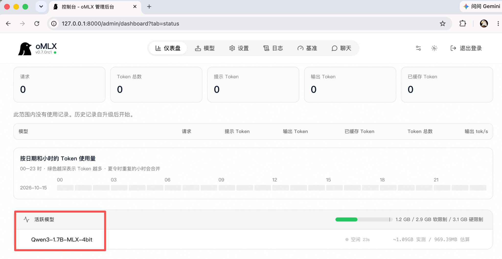 oMLX 仪表盘状态总览截图